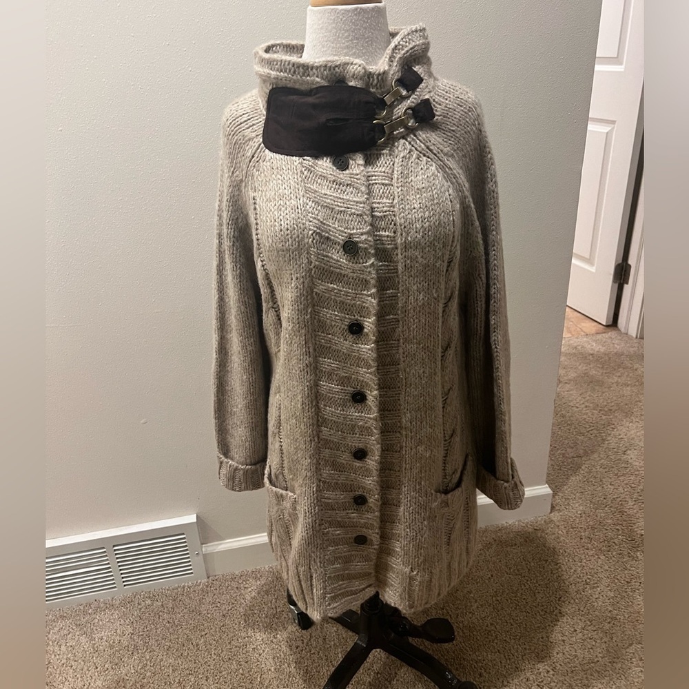 Soft Surroundings Beige Acrylic Cardigan Sweater w/ Buckle Details Women's XL